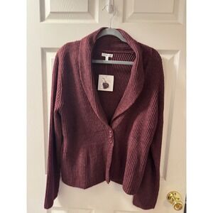 Croft and Barrow Burgundy Ribbed Shawl Collar Button Front Cardigan Sweater XL